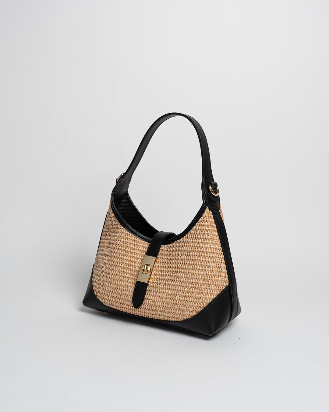 Borsa Vicky pelle e rafia - Nero