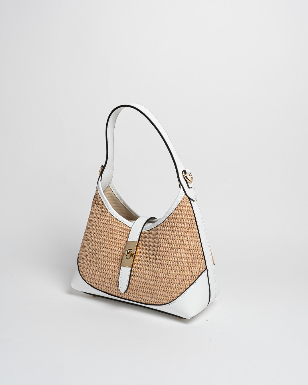 Borsa Vicky pelle e rafia - Bianco