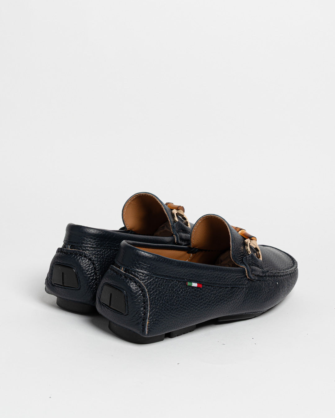 Mocassino in pelle con fibbia in bamboo - Blu