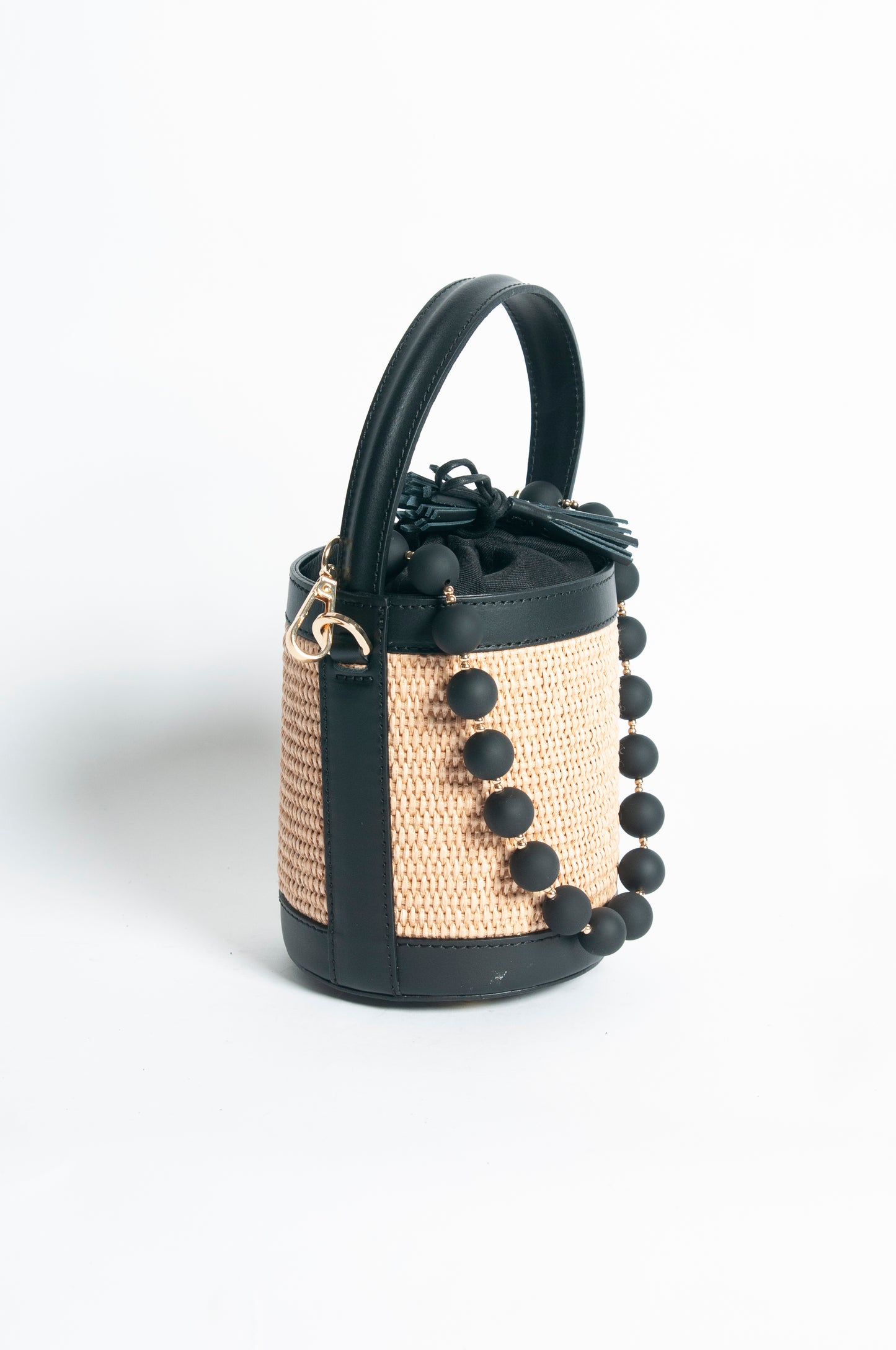 Borsa Secchiello pelle e rafia - Nero