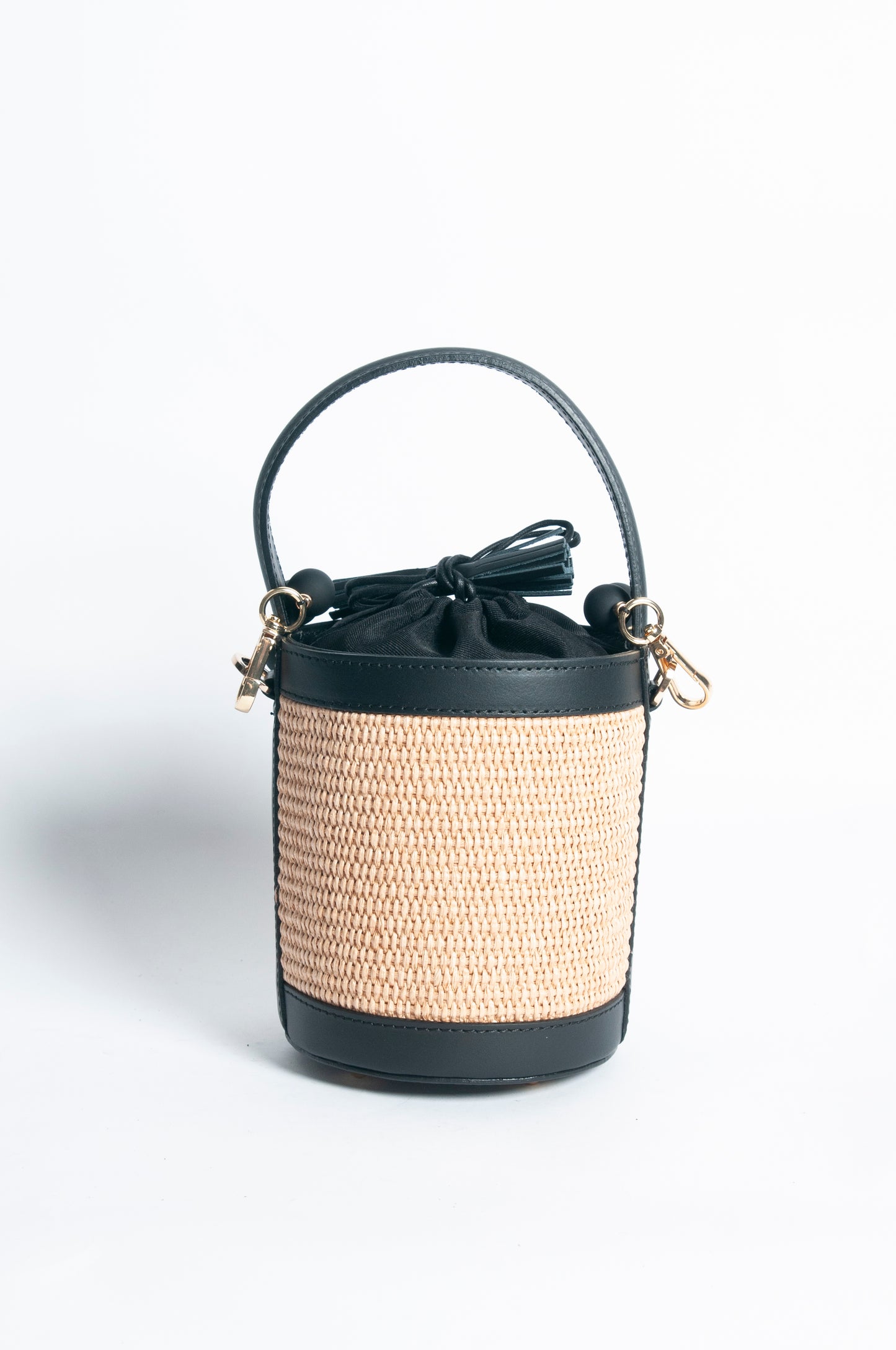 Borsa Secchiello pelle e rafia - Nero
