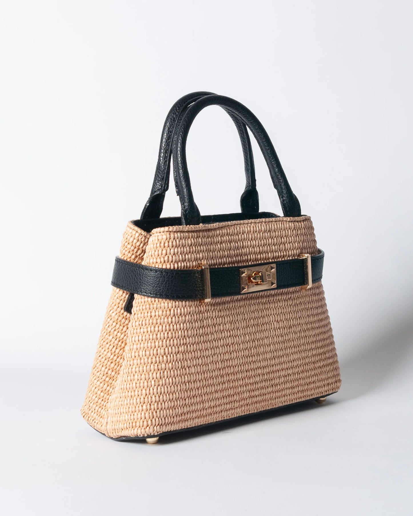 Borsa Nina pelle e rafia - Nero