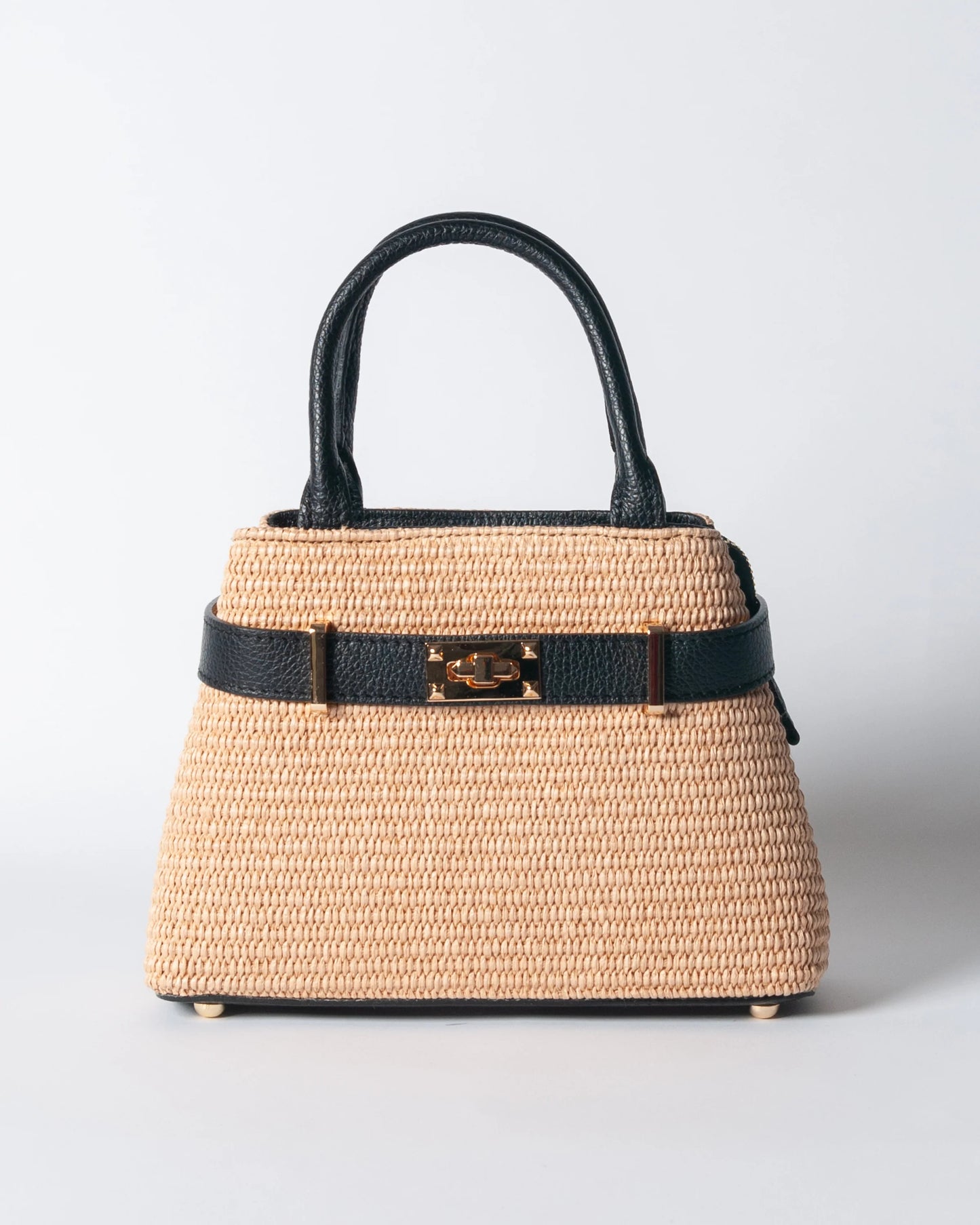 Borsa Nina pelle e rafia - Nero