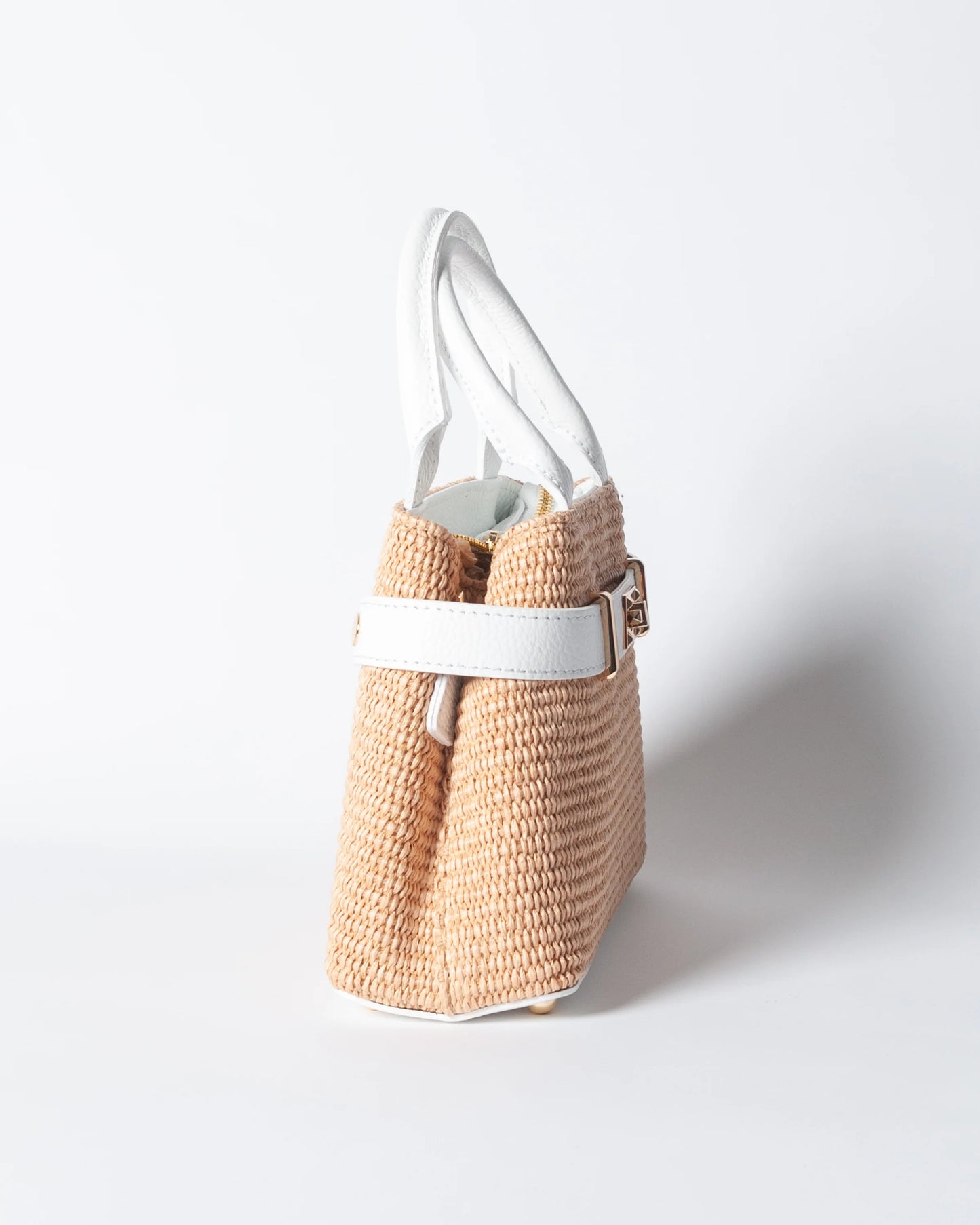 Borsa Nina pelle e rafia - Bianco