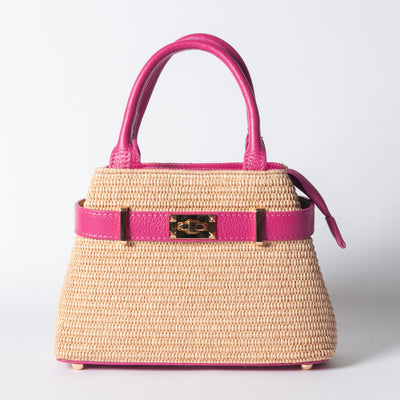 Borsa Nina pelle e rafia - Fucsia