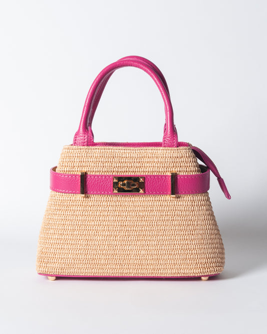 Borsa Nina pelle e rafia - Fucsia