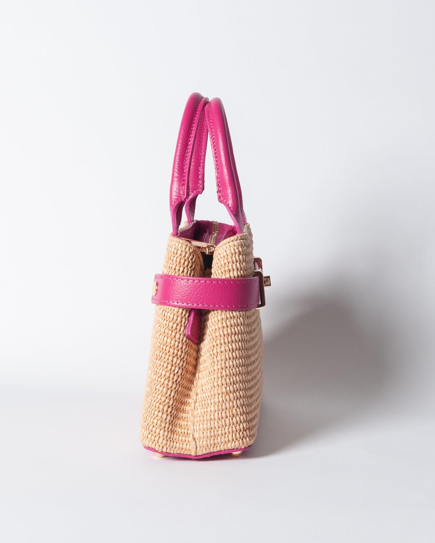 Borsa Nina pelle e rafia - Fucsia