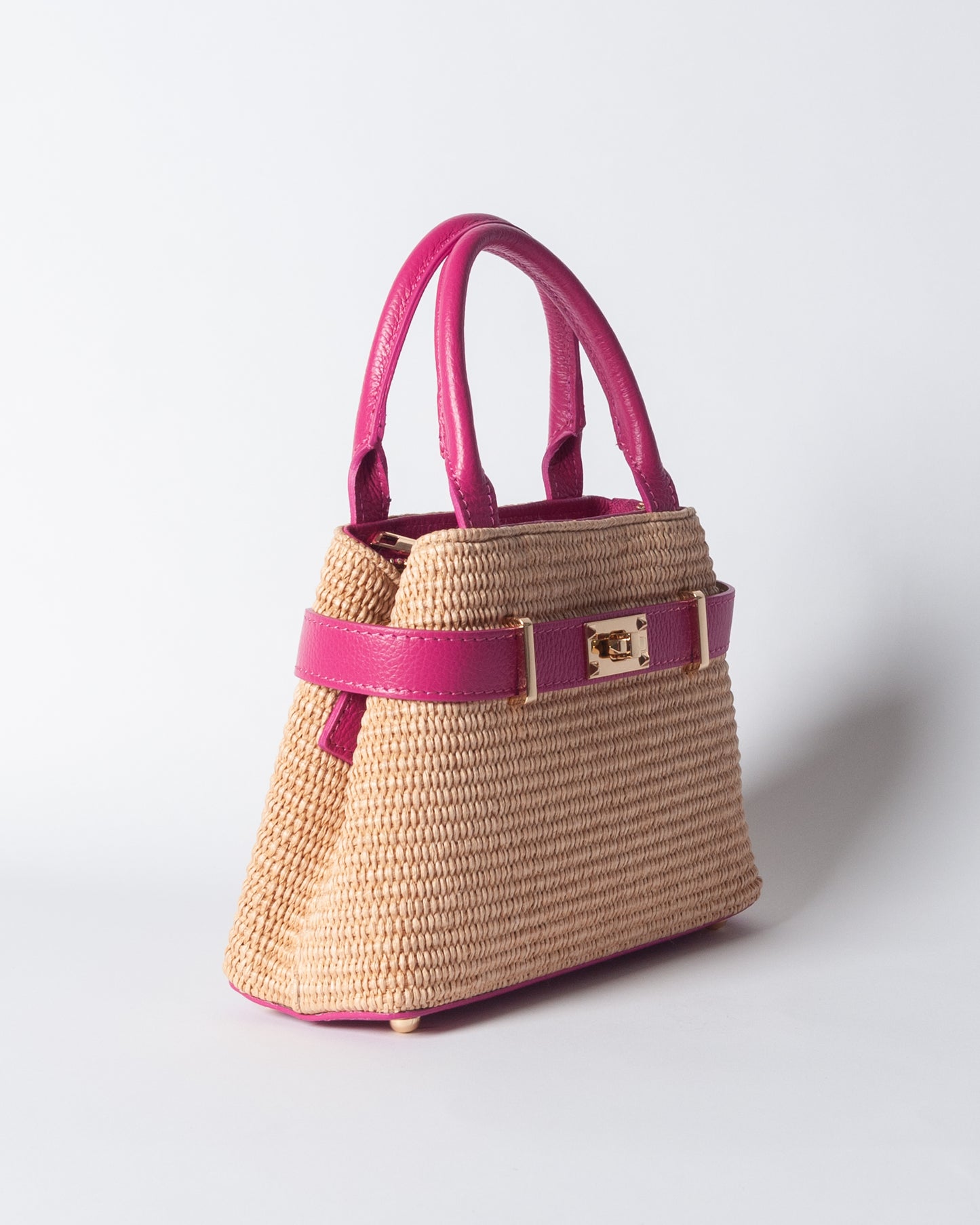 Borsa Nina pelle e rafia - Fucsia
