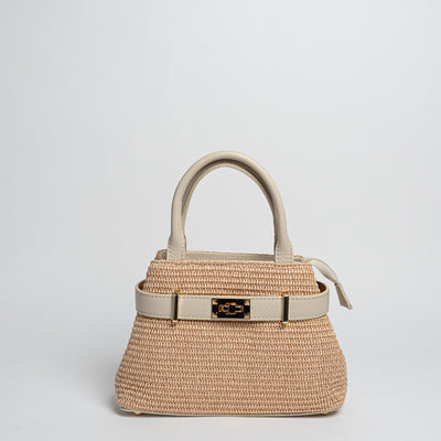 Borsa Nina pelle e rafia - Beige