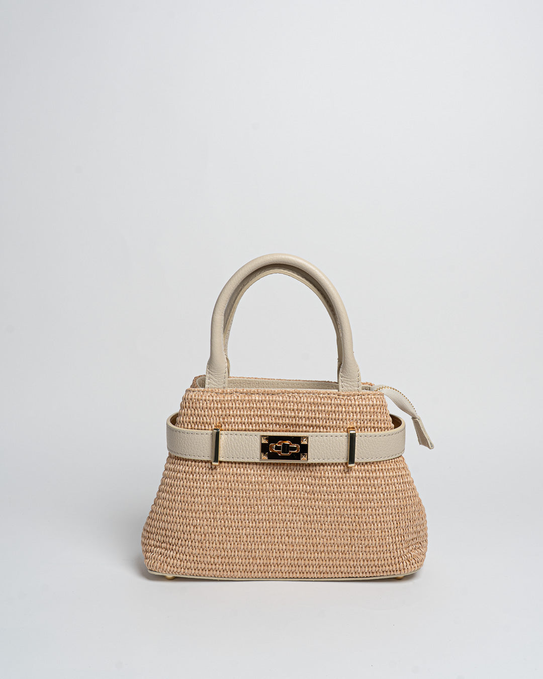 Borsa Nina pelle e rafia - Beige