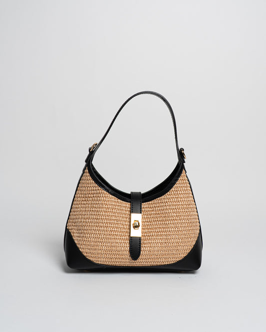 Borsa Vicky pelle e rafia - Nero