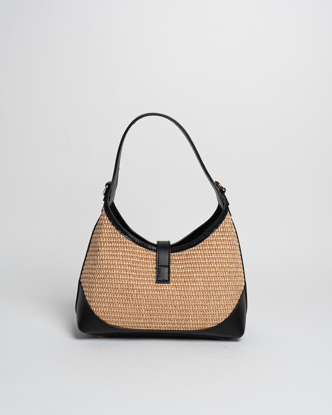 Borsa Vicky pelle e rafia - Nero
