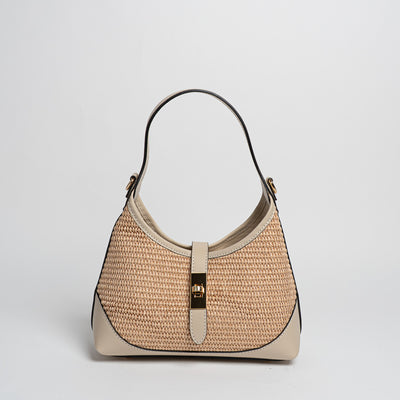 Borsa Vicky pelle e rafia - Beige