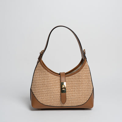 Borsa Vicky pelle e rafia - Cuoio