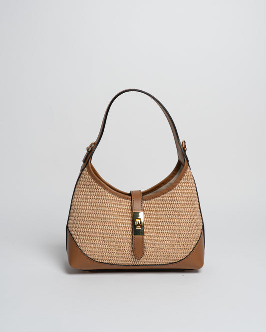 Borsa Vicky pelle e rafia - Cuoio