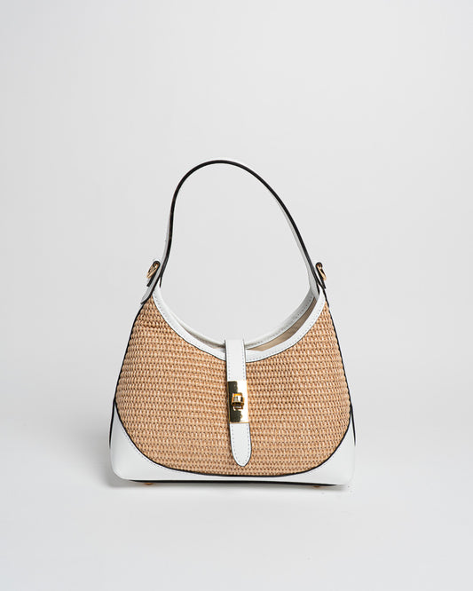 Borsa Vicky pelle e rafia - Bianco