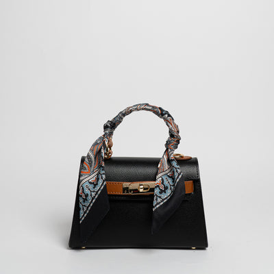 Borsa Mini K foulard - Nero/Cuoio