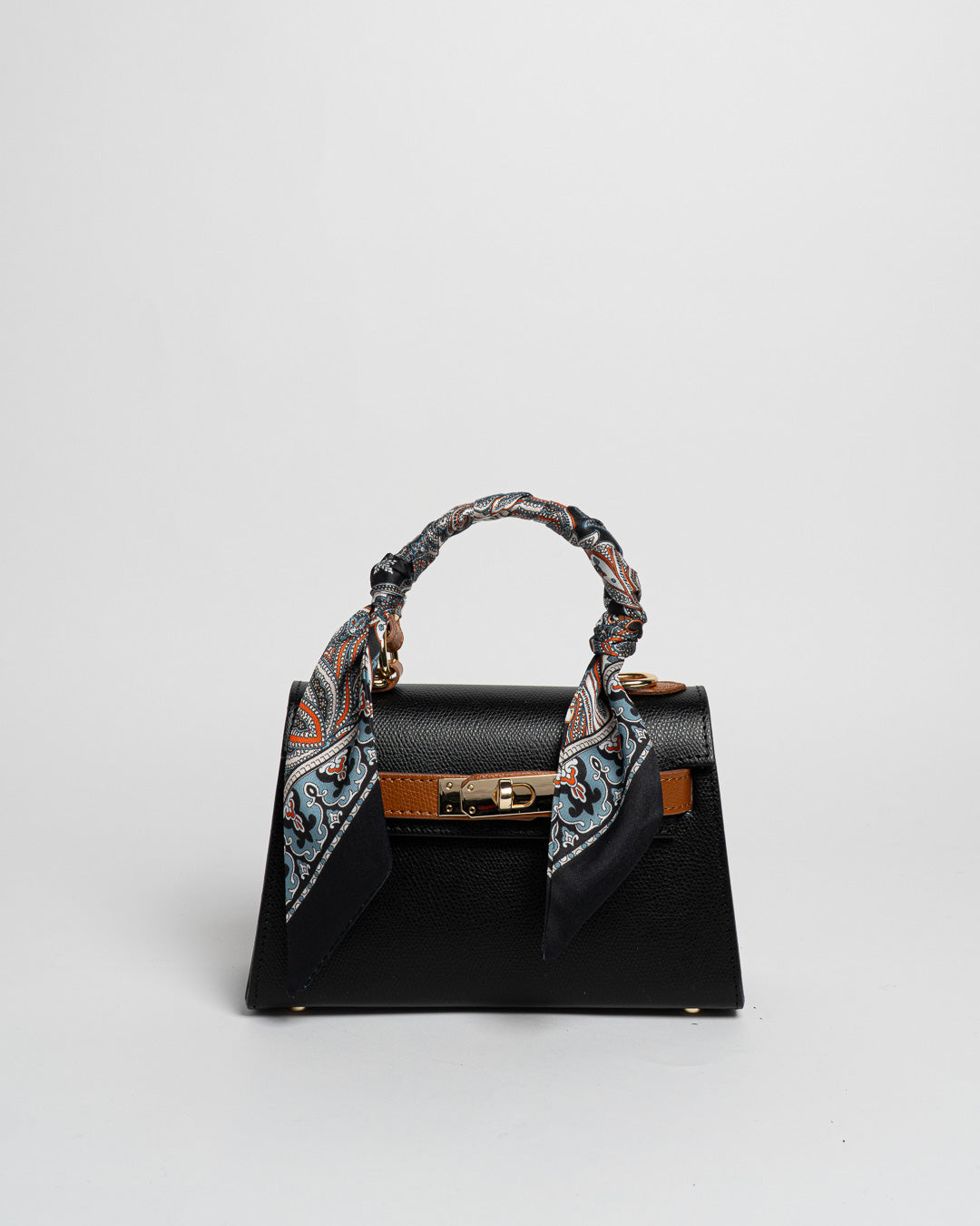 Borsa Mini K foulard - Nero/Cuoio