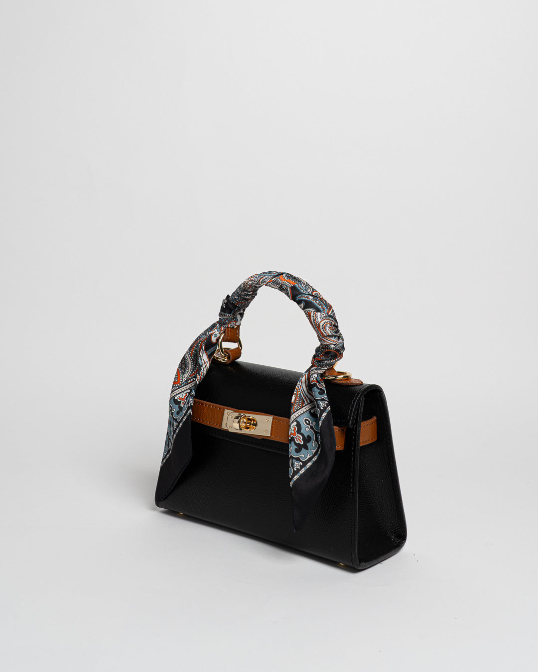 Borsa Mini K foulard - Nero/Cuoio