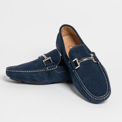 Mocassino in camoscio con fibbia - Blu
