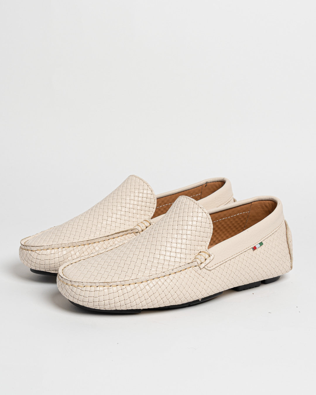 Mocassino in pelle intrecciata - Latte