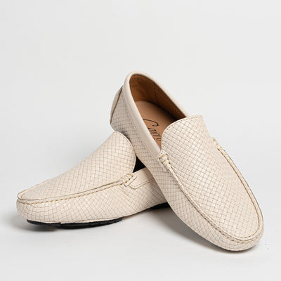 Mocassino in pelle intrecciata - Latte