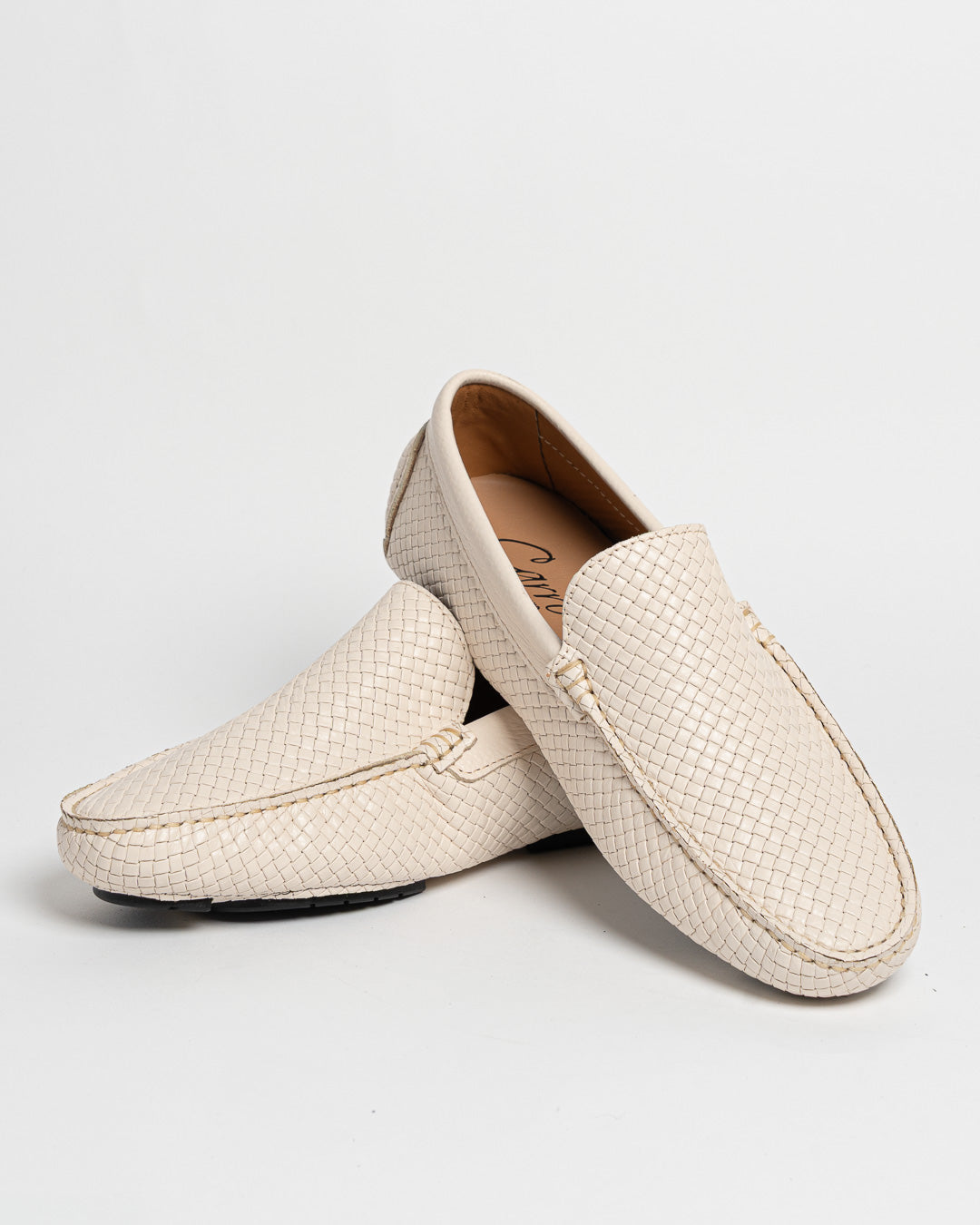 Mocassino in pelle intrecciata - Latte