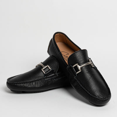 Mocassino in pelle con fibbia - Nero