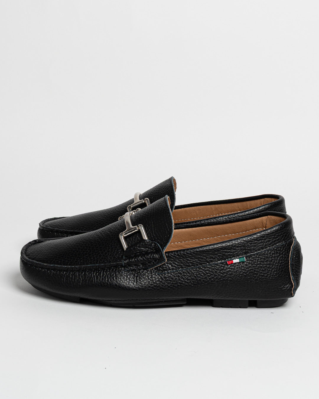 Mocassino in pelle con fibbia - Nero