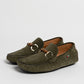 Mocassino in camoscio con fibbia in bamboo - Verde