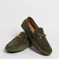 Mocassino in camoscio con fibbia in bamboo - Verde