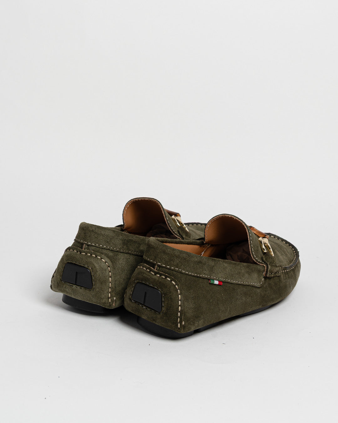 Mocassino in camoscio con fibbia in bamboo - Verde