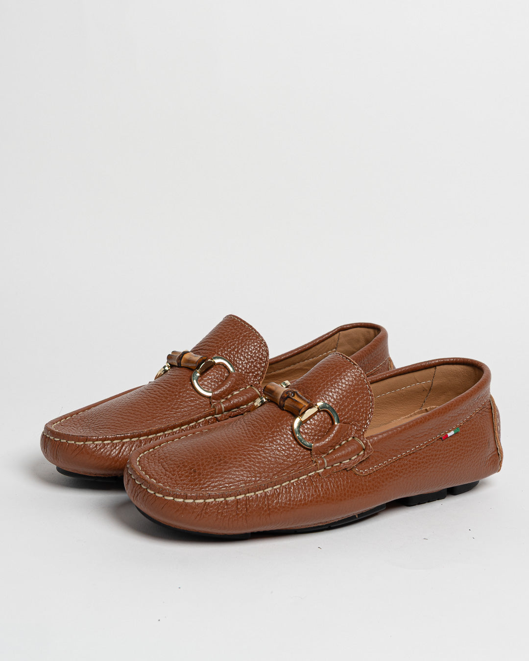 Mocassino in pelle con fibbia in bamboo - Cuoio