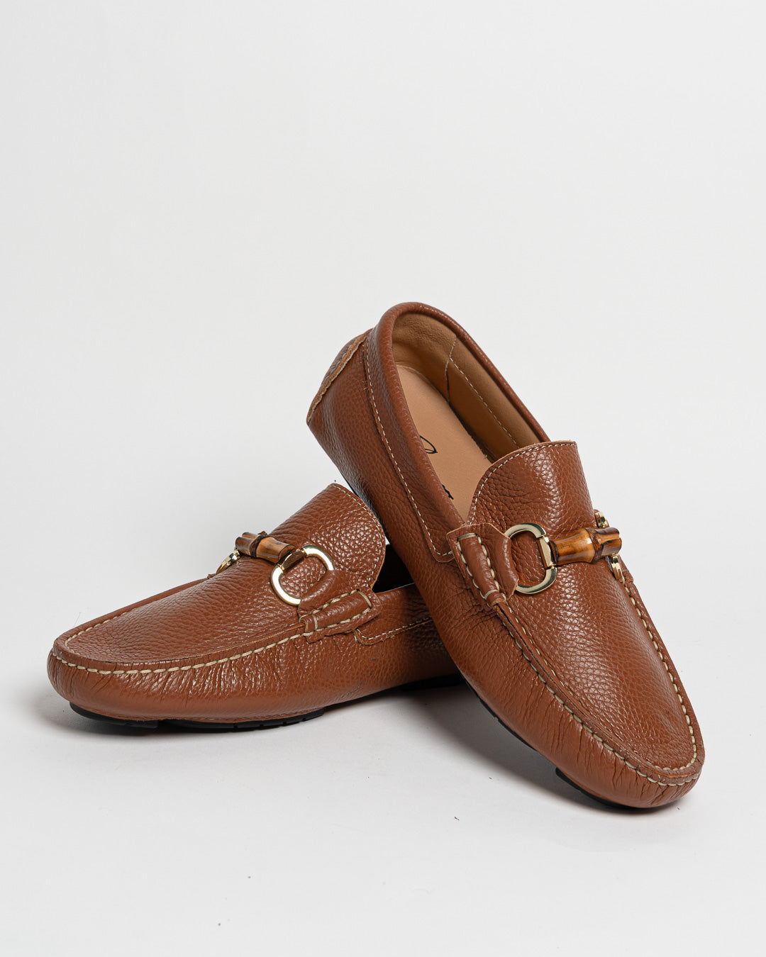Mocassino in pelle con fibbia in bamboo - Cuoio