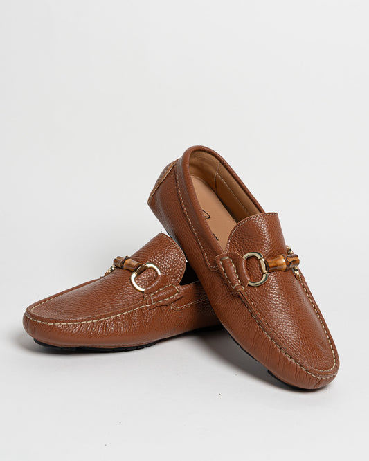 Mocassino in pelle con fibbia in bamboo - Cuoio