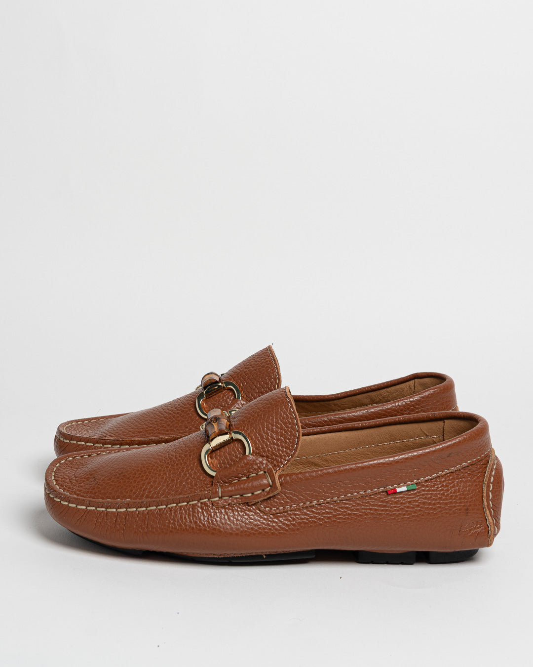 Mocassino in pelle con fibbia in bamboo - Cuoio