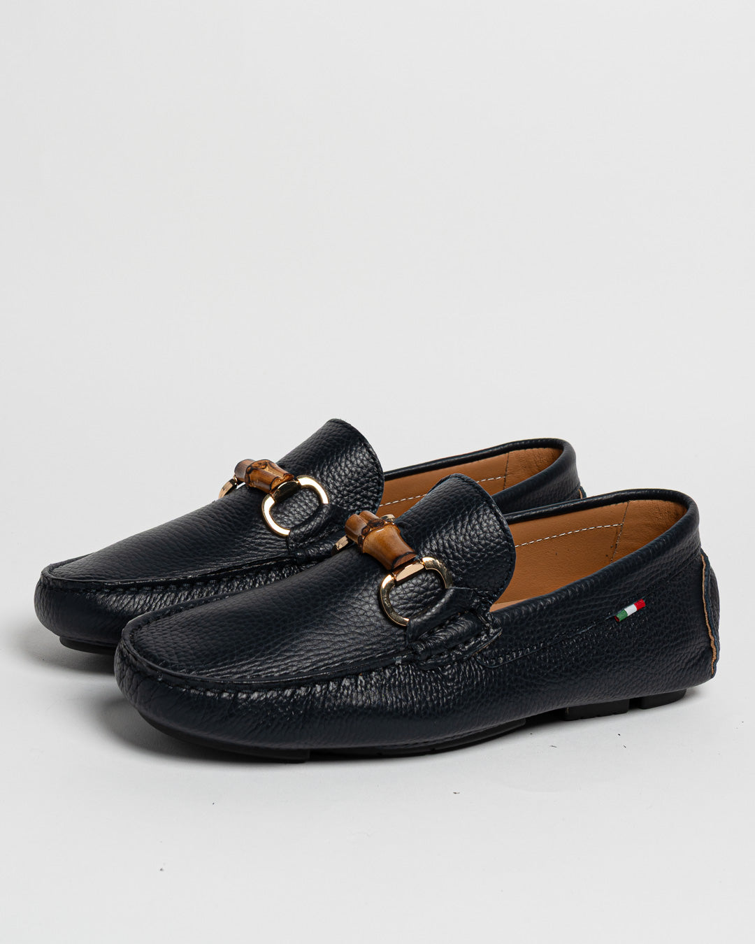 Mocassino in pelle con fibbia in bamboo - Blu