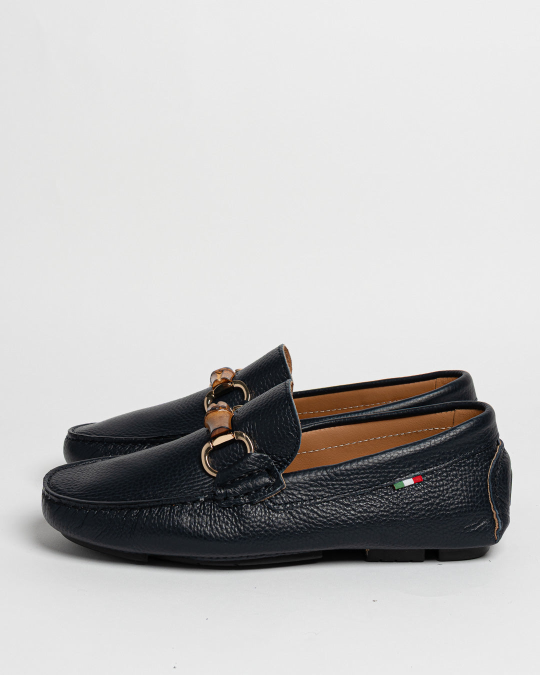 Mocassino in pelle con fibbia in bamboo - Blu