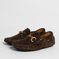 Mocassino in camoscio con fibbia in bamboo - Testa di moro