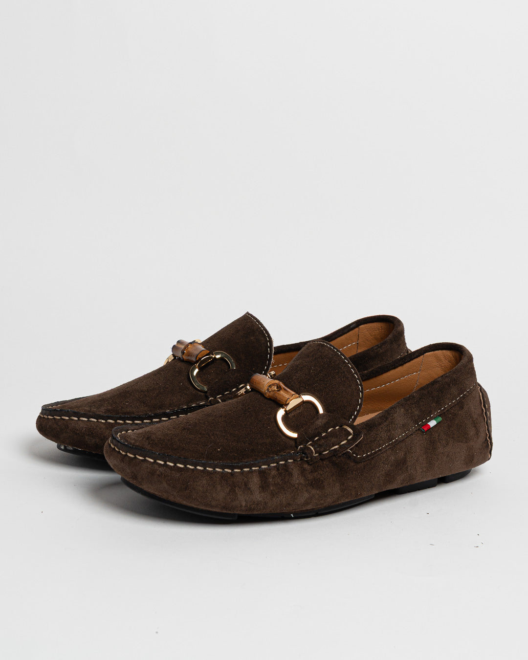 Mocassino in camoscio con fibbia in bamboo - Testa di moro
