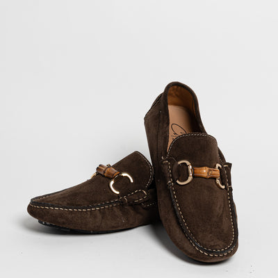 Mocassino in camoscio con fibbia in bamboo - Testa di moro