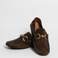 Mocassino in camoscio con fibbia in bamboo - Testa di moro