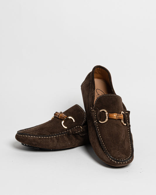Mocassino in camoscio con fibbia in bamboo - Testa di moro