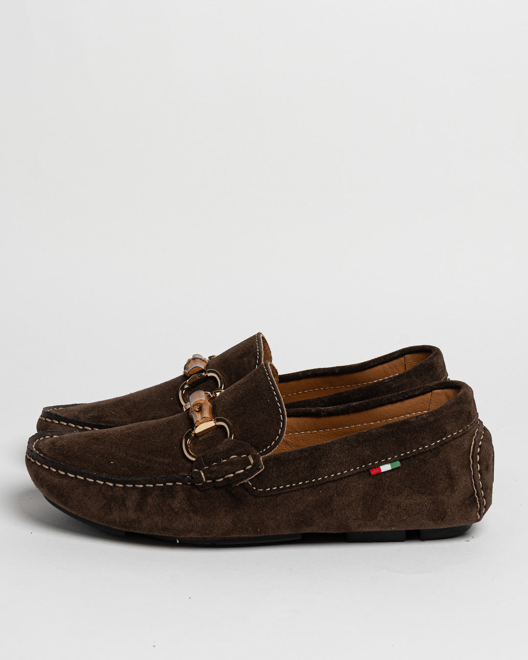 Mocassino in camoscio con fibbia in bamboo - Testa di moro
