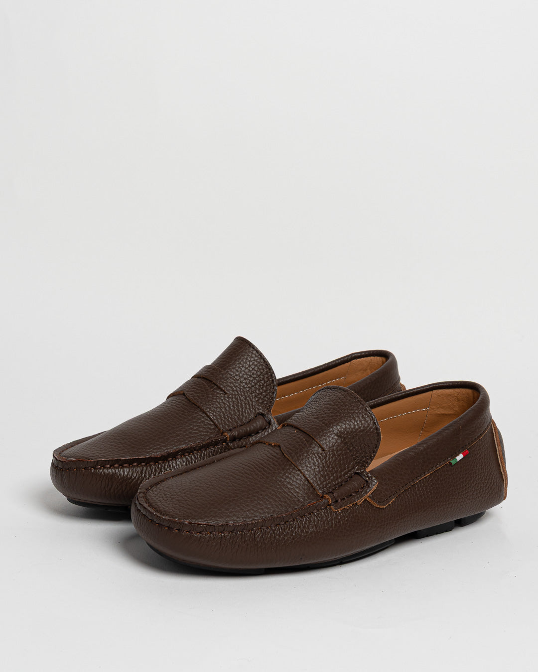 Mocassino in pelle con bendina - Castagna
