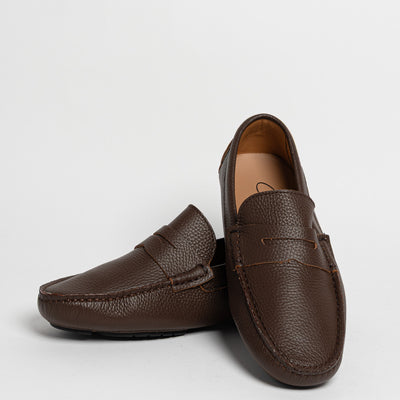 Mocassino in pelle con bendina - Castagna