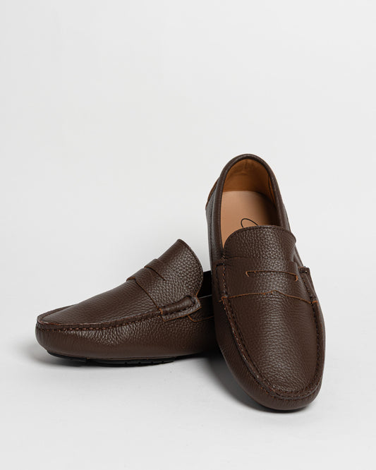 Mocassino in pelle con bendina - Castagna