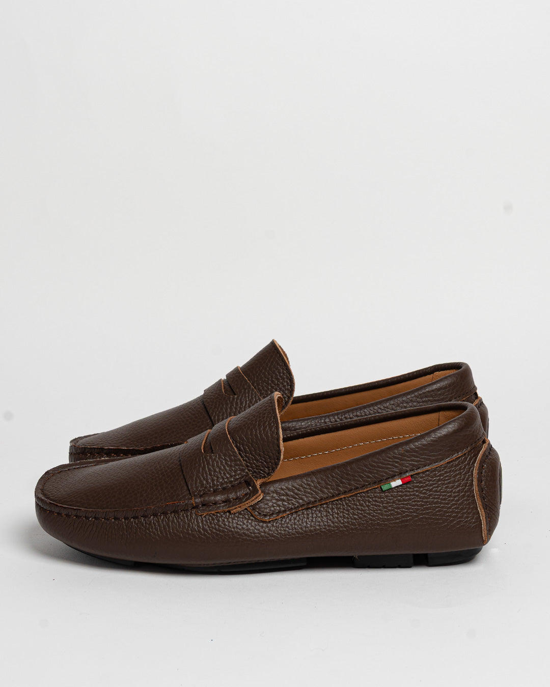 Mocassino in pelle con bendina - Castagna