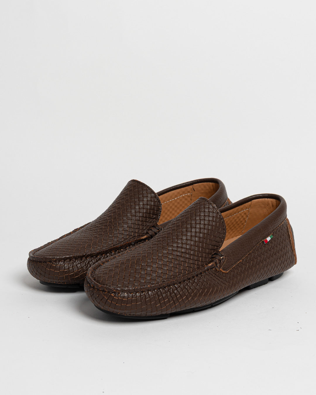 Mocassino in pelle intrecciata - Castagna