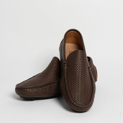 Mocassino in pelle intrecciata - Castagna